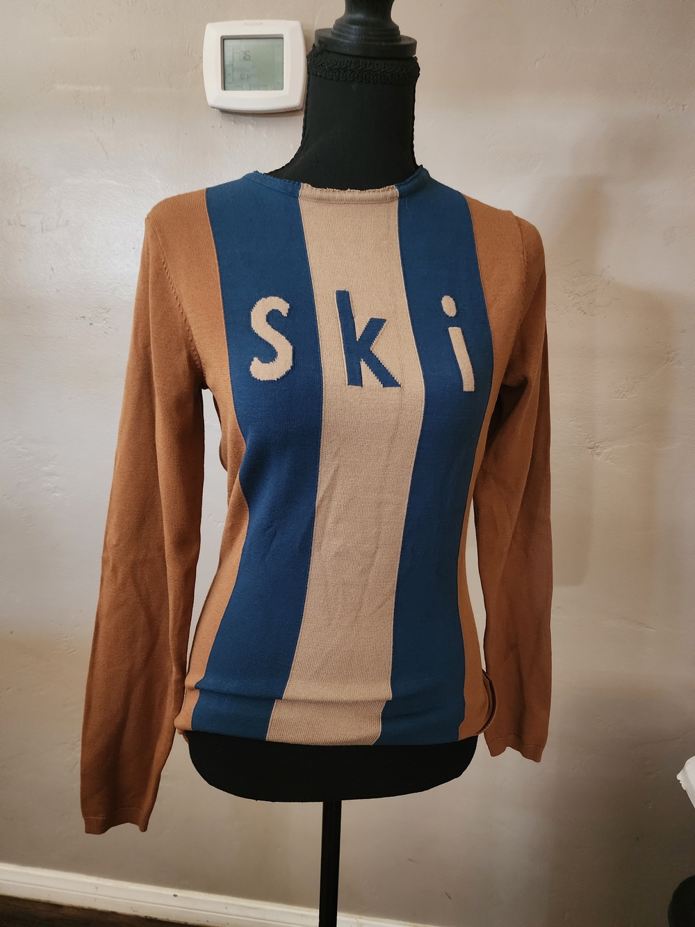Alp N Rock Blue & Brown 'Ski' Stripe Crewneck Sweater
